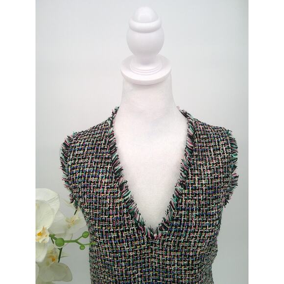 J.Crew Womens Multicolor Tweed V-Neck Fringe Trim and Pockets Shift Dress Size 6 - Picture 3 of 11